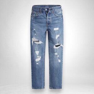 Levi's Women's 501 High-Rise Straight Cropped Jeans Dark Indigo Destructed 25x26